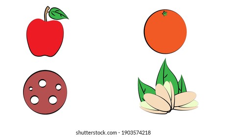 Daily Food Products Of Bread, Dairy, Vegetables, Fruits And Meat Vector Icons