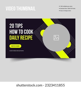 Daily food recipe tips youtube thumbnail banner template design, customizable vector eps 10 file format