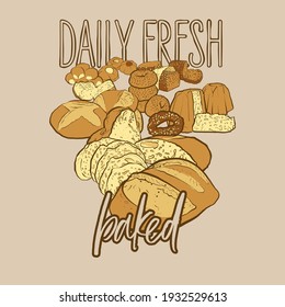 Daily fresh baked goods coloured label for wall art and shirts prints