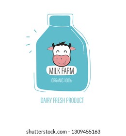 Daily fresh milk farm label. Organic natural product banner. Brush paint mark design.