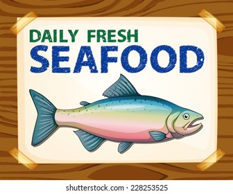 Daily fresh seafood poster on wood