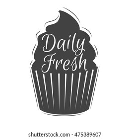 Daily Fresh. Sweetshop Badge. Sweet cupcake logo. Vector illustration. Isolated On White