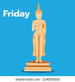 The Daily Friday As Pang Buddha Bild Stil Vektorgrafik auf blauem Hintergrund.