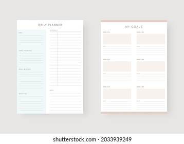 Daily and goal planner template. Set of planner and to do list. Modern planner template set. Vector illustration.