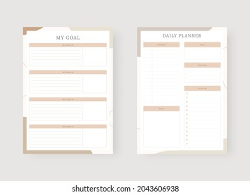 Daily and goal planner template. Set of planner and to do list. Modern planner template set. Vector illustration.