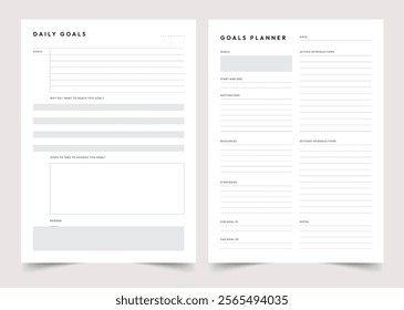 Daily Goals Planner, Personal Planner Layout