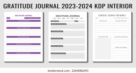 Diario de gratitud diario, diseños de plantilla de paquete interior de KDP