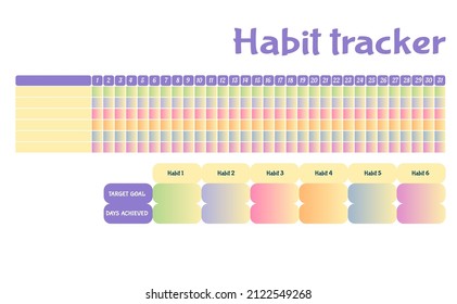 Rastreador de hábitos diarios para vector de 31 días. Plantilla en blanco de seguimiento de hábitos de planificador mensual