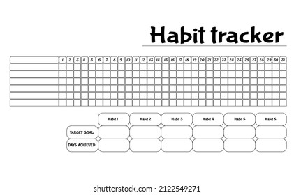 Daily habit tracker for 31 days vector. Monthly planner habit tracker blank template