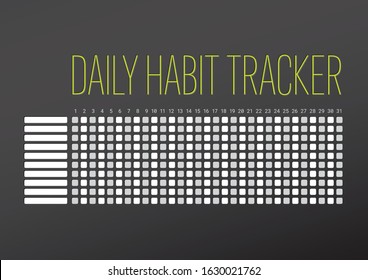 Daily habit tracker template for ten goals and one month - dark version with green accent