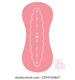 Daily Hand drawn pink pad for woman care in menstruation period. Protection for menstrual days