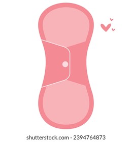 Daily Hand drawn pink pad for woman care in menstruation period with close wings. Protection for menstrual days