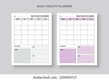 Daily Health Meal planner Schedule. Diet plan. Fitness, Notes, To-Do List