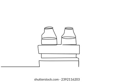daily health milk order wooden box milk bottles objects line art design