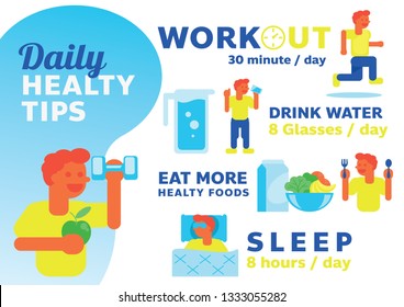 daily healthy tips illustration with man character flat design style