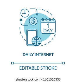 Daily internet turquoise concept icon. Mobile internet per day. Tariff plan price. Cellphone service. Roaming idea thin line illustration. Vector isolated outline RGB color drawing. Editable stroke