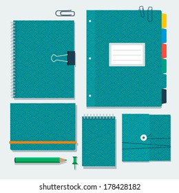 Daily kit notebooks with Japanese pattern mint color on the covers. Vector templates.  
