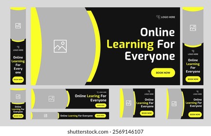 Daily learning for everyone web set banner design, online education web bundle banner design for social media post, fully customizable vector eps 10 file format