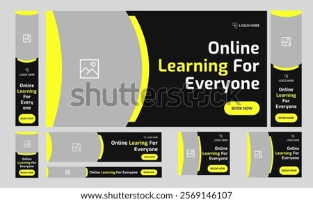 Daily learning for everyone web set banner design, online education web bundle banner design for social media post, fully customizable vector eps 10 file format