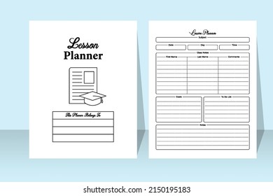 Daily lesson planner interior for students. Student's daily activity tracker and lesson planner template. Interior of a notebook. Daily class lesson tracker and goal checker interior.