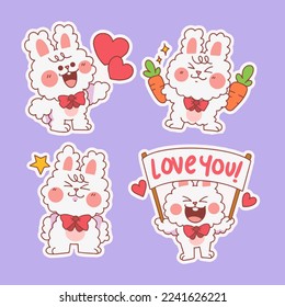 daily life of adorable bubbly bunny sticker set doodle illustration digital element