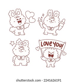 daily life of adorable bunny sticker set coloring book illustration digital element