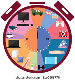 Daily life clock. Vector illustration use for your website, presentation.