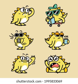 Daily Life Of Energetic Dino Illustration Set Premium Vector