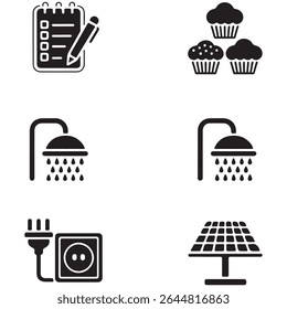 Daily Life  Energy Icons: Household Tasks, Power  Refreshment Symbols