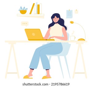 Daily life of freelance worker everyday routine flat vector illustration.