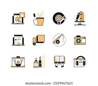 Daily life and hobbies - line design style icons set