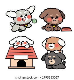 Daily Life Of Little Poodle Doodle Illustration Premium Vector