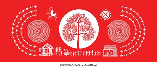 Daily Life in Rural India: A Visual Narrative in Warli Art. Warli art, Indian tribal art, Warli painting, Indian village life, Rural India.