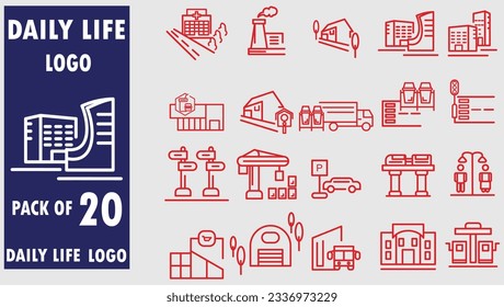 Daily lifestyle transportation or industry icon pack elements logo bundle