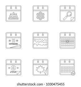 Daily log icons set. Outline set of 9 daily log vector icons for web isolated on white background