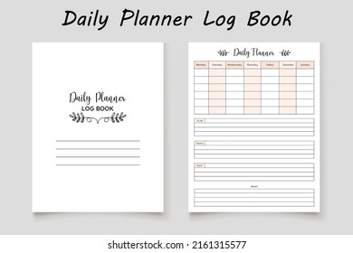 Daily logbook planner template design for KDP Interior. Low content KDP interior