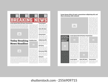 Daily magazine design template. Graphical layout newspaper template with text and picture placeholder