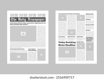 Daily magazine design template. Graphical layout newspaper template with text and picture placeholder