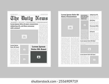 Daily magazine design template. Graphical layout newspaper template with text and picture placeholder