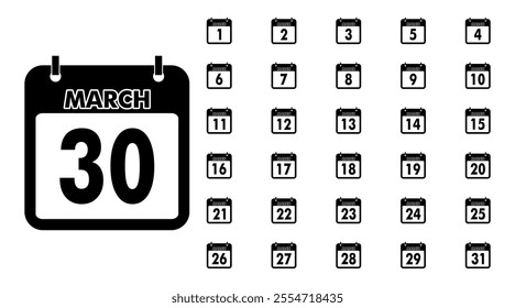 Daily March Calendar Icon collection. Set of Daily calendar symbols.