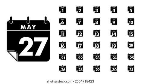 Daily May Calendar Icon collection. Set of Daily calendar symbols.