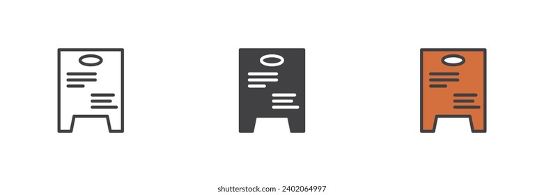 Daily menu different style icon set. Line, glyph and filled outline colorful version, outline and filled vector sign. Restaurant menu symbol, logo illustration. Vector graphics