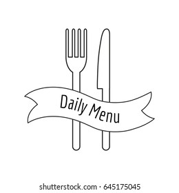 Daily menu. Knife and fork. Simple linear logotype or emblem. Vector illustration.