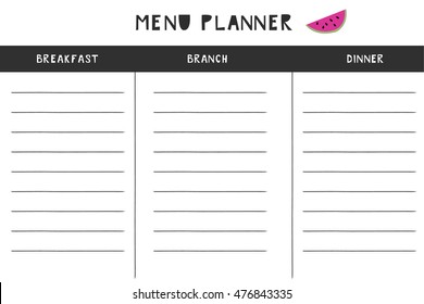 Daily menu planner. Vector template.