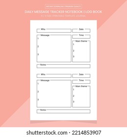 Daily Message Tracker Notebook | Daily Message Tracker | Daily Message Log Book | Daily Message Diary Printable Template