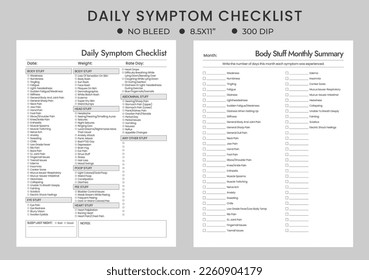 Daily monthly Symptom Tracker checklist Printable, Symptoms Journal, Medical Tracker logbook