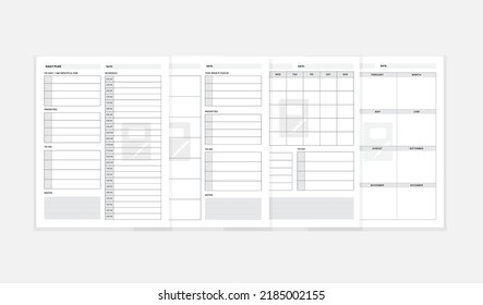 Daily, monthly, weekly and year plan template set. Planner notebook organizer for personal and work issues.