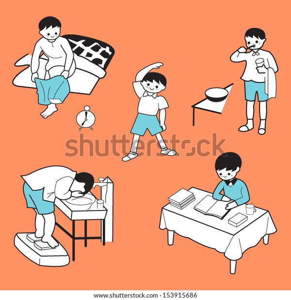 Daily Morning Boys Life Activities Including Stock Vector Royalty