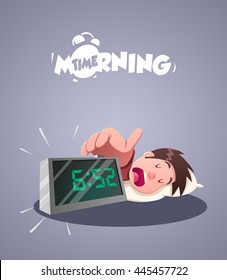 Daily Morning Life. Early morning alarm clock. Vector illustration