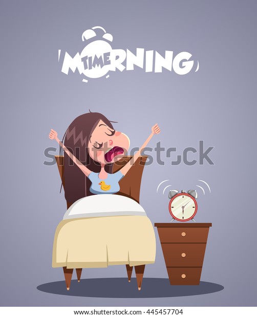 毎日の朝の生活 若い女の子はベッドであくびをする ベクターイラスト